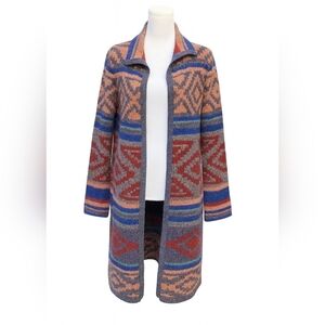 Cable & Gauge Women's Aztec Southwestern Inspired Open Blue/Red Cardigan Sz M